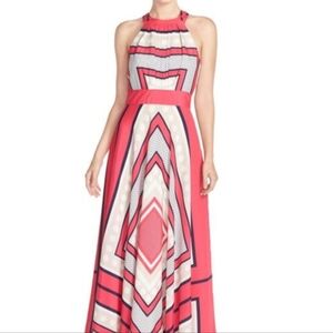 Eliza J Pink Scarf print Jewelneck Geometric Maxi Dress